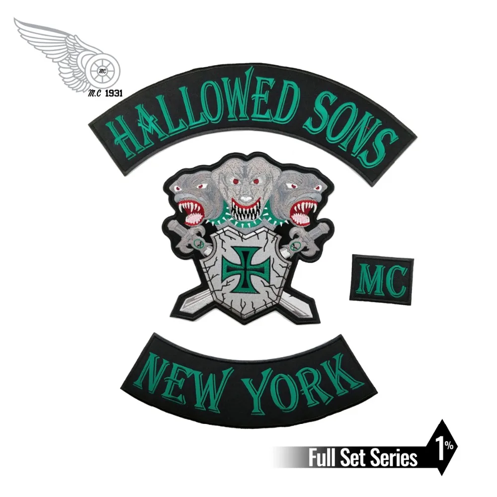 

HALLOWED SONS NEW YORK PATCH motorcycle custom embroidery iron on biker patch for jacket vest free shipping