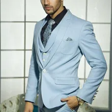 Новое поступление смокинг жениха шафера голубые Свадебные/вечерние костюмы Best Man жениха(пиджак+ штаны+ галстук-бабочка+ жилет) B10