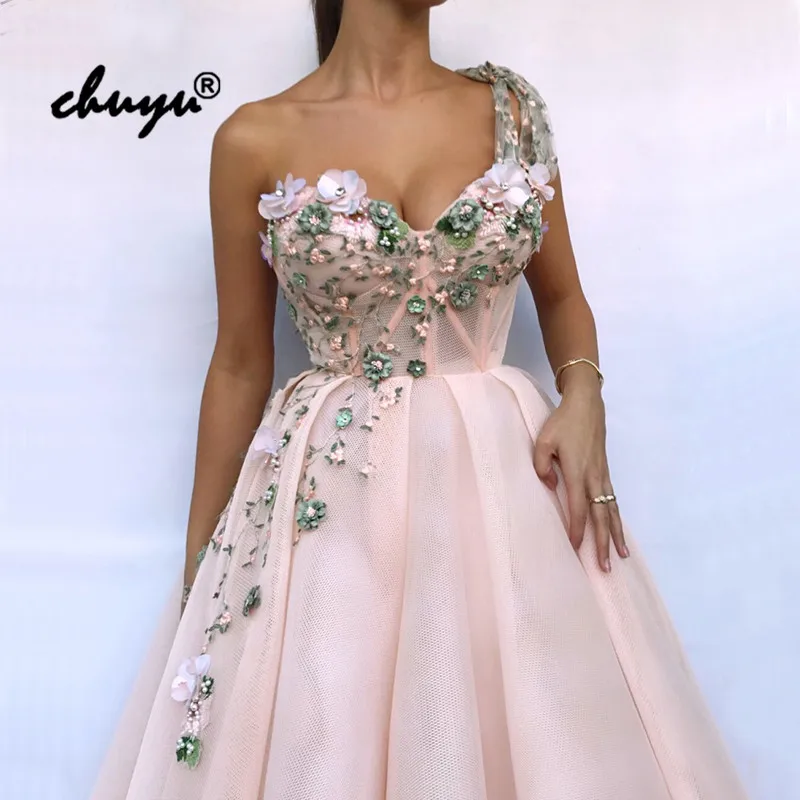 Розовые мусульманские Вечерние платья с одним плечом, кружевные цветы, vestido de festa, ислам Дубаи, саудовская арабское вечернее платье, платье