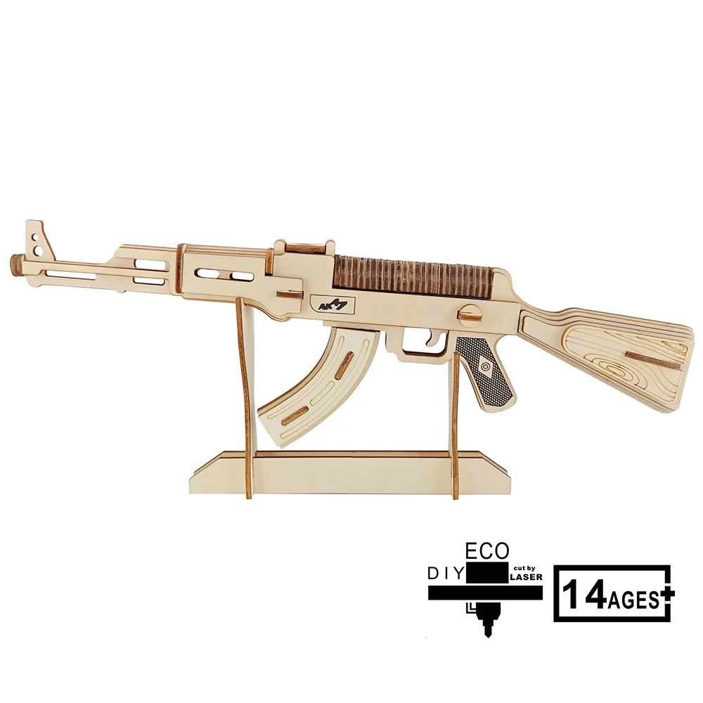 

ATOYX AK47 Submachine Gun Toy DIY Wood Handmade 3D Puzzle piece Assembling Toy Puzzle Game Building Model Kit