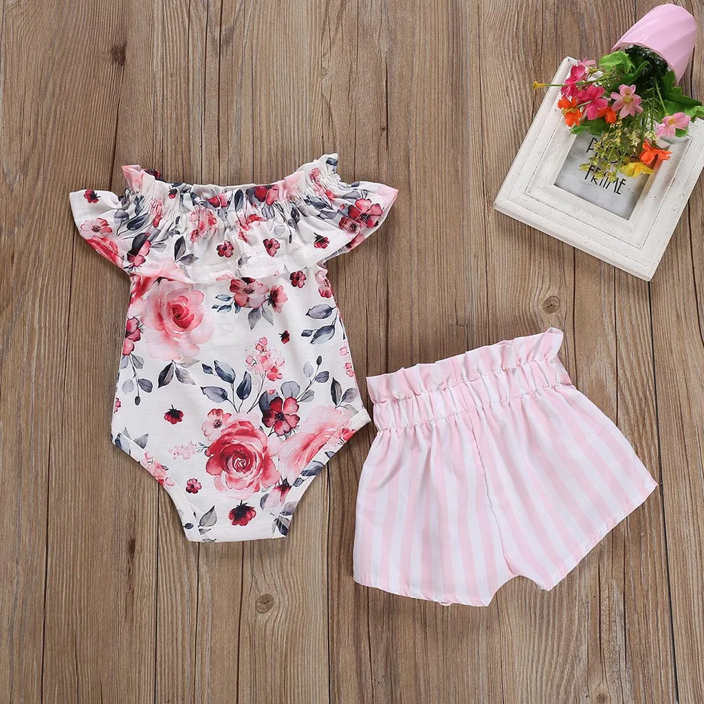 Летняя одежда для новорожденных девочек Комбинезон принцессы с цветочным принтом+ шорты с бантиком для маленьких девочек одежда для малышей Bebek Giyim