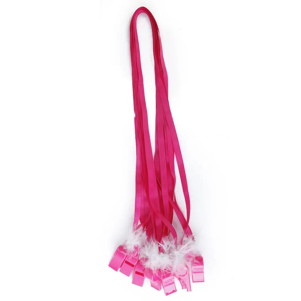 

Super sell-10 x Party Games Plastic Fluffy Whistles with Strap---Hot Pink