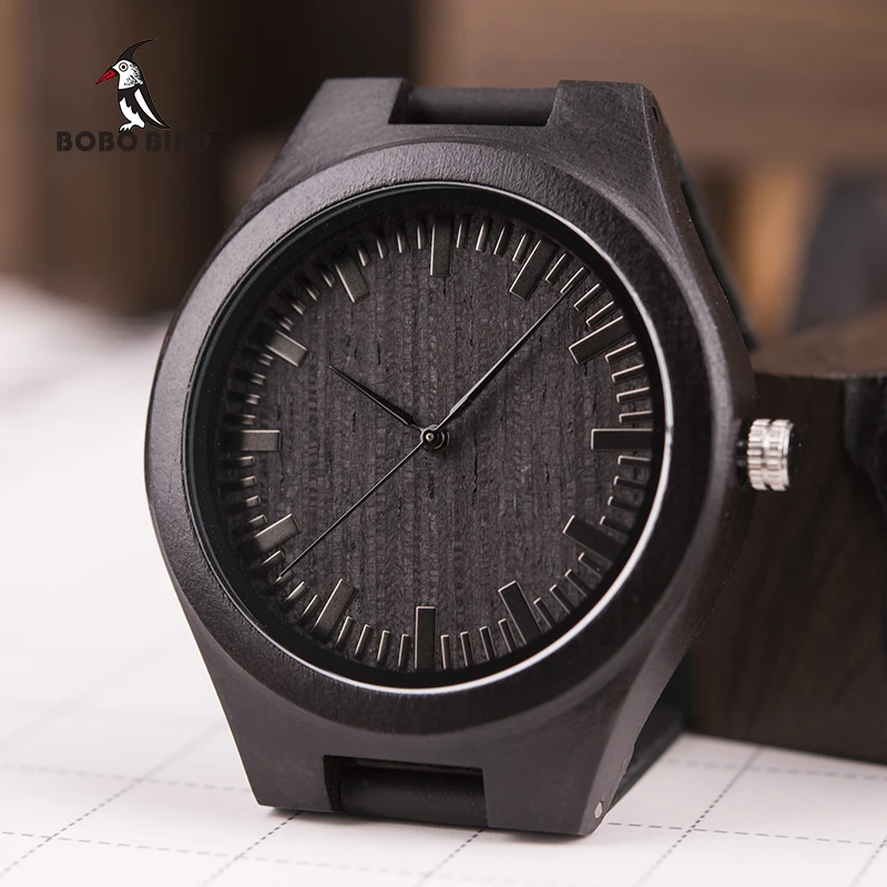 relogio masculino BOBO BIRD Men Watch Ebony Wood Men's Quartz Watches with Japanese Movement Accept Logo Drop Shipping C-D26