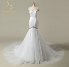 2017 New Sexy Mermaid Wedding Dresses Appliques Bridal Gowns Satin Floor-Length Robe De Mariage Wedding Gown In Stock QA843