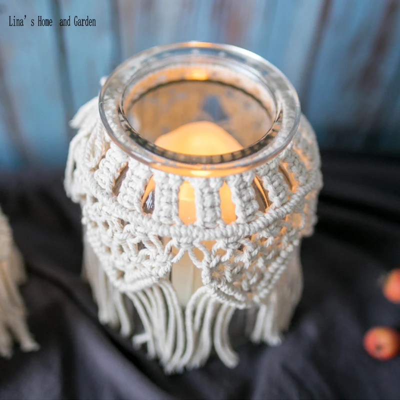 Hurricane ручная тканая хлопковая веревка стеклянный подсвечник для tealight