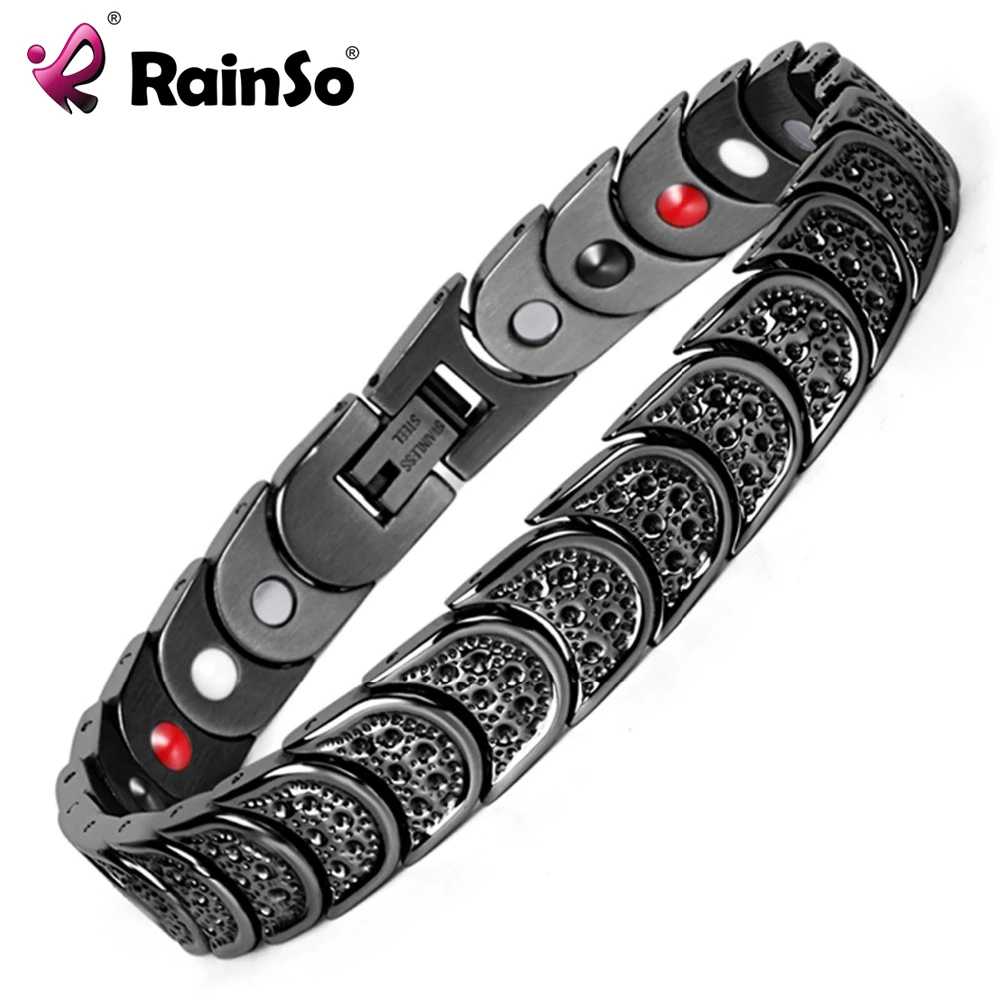 Rainso New Mens Black 361L Stainless Steel 4 Elements Balance Therapy Magnetic Power Health Bracelets Bangles OSB-768BFIR Rainso New Mens Black 361L Stainless Steel 4 Elements Balance Therapy Magnetic Power Health Bracelets Bangles OSB-768BFIR