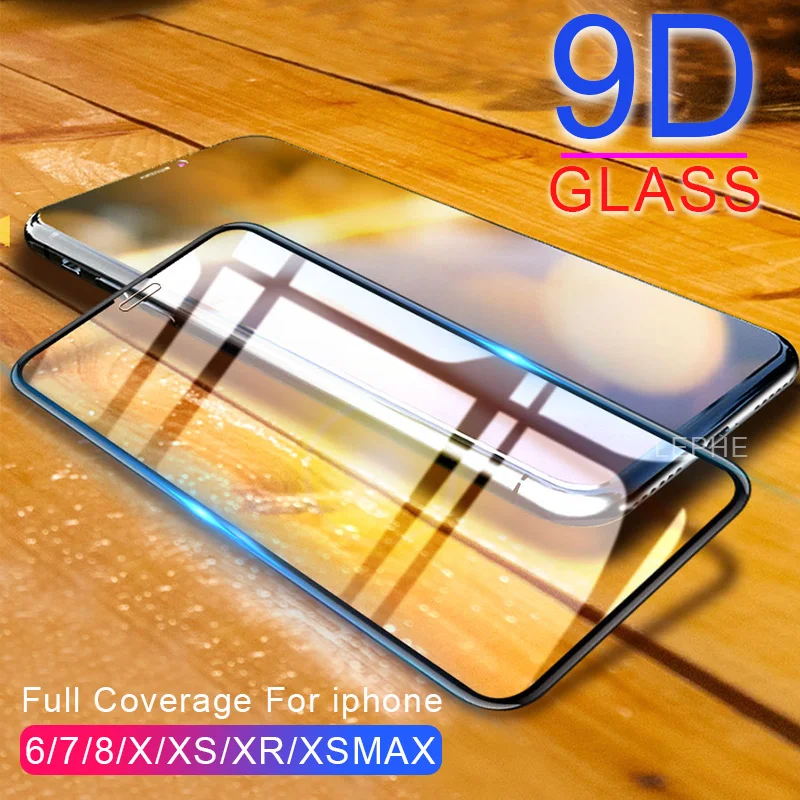 

9D Protective Glass on the For iPhone 6 6s 7 8 Plus XR X XS Glass Full Cover iPhone Xs Max Screen Protector Tempered Glass 5D 3D
