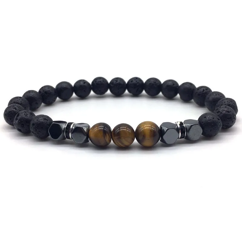 

Fashion New Bead Bracelet Men Classic 8mm Geometric Black& Yellow Stone Bead Bracelet Jewelry Men
