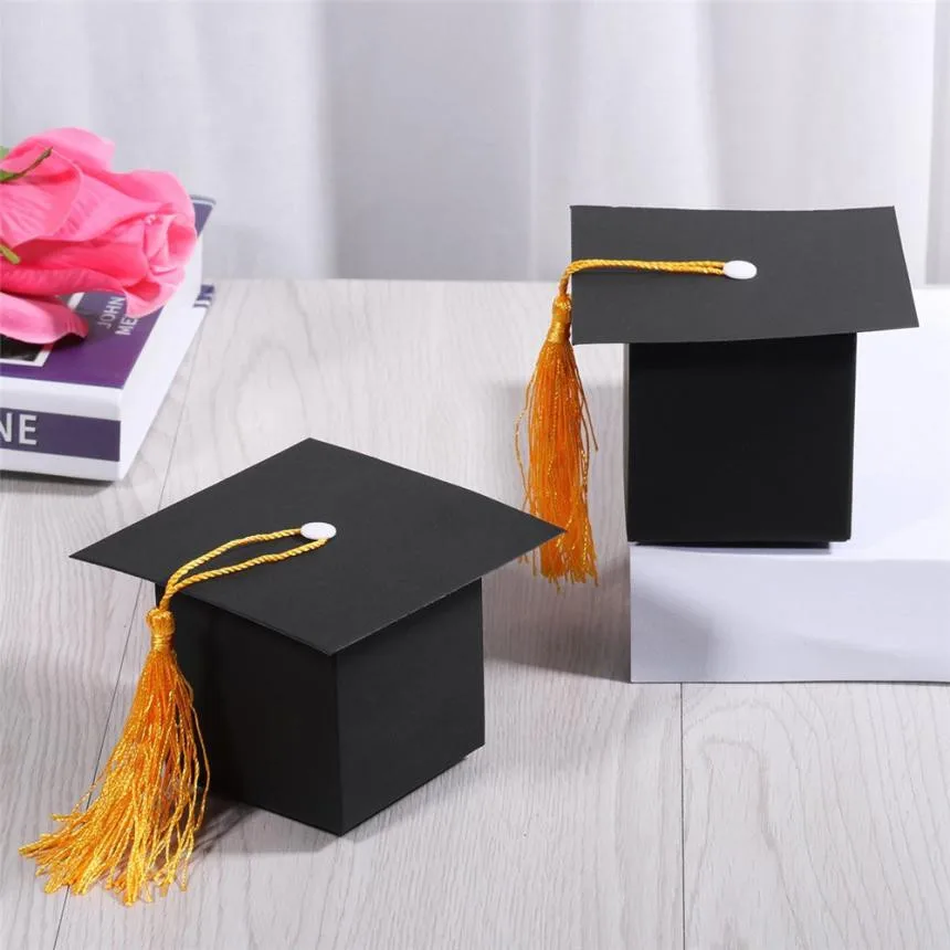 10 pcs Graduation Cap Shaped Gift Box With Tassel Chocolate Candy Treat