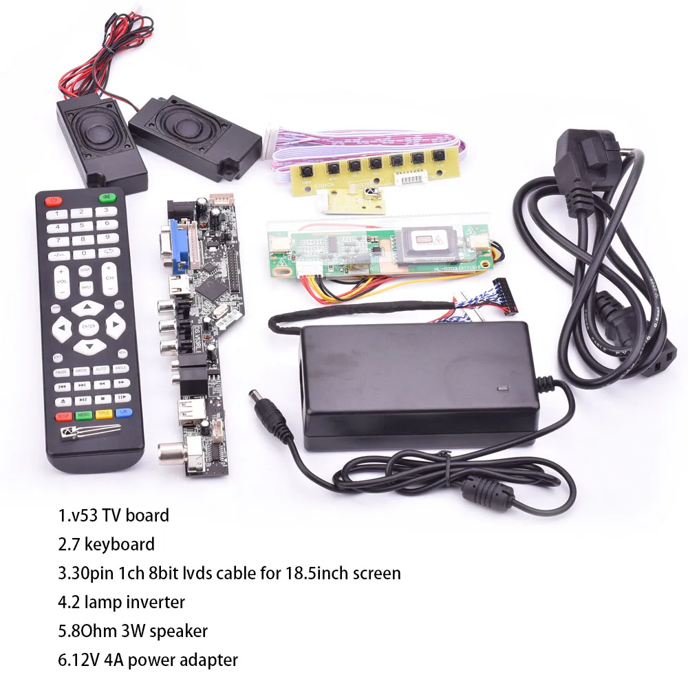 V53 Универсальный ТВ lcd плата управления 10-42 дюймов lvds драйвер платы ТВ VGA AV HDMI USB DS. V53RL. BK полный комплект для 18,5 дюймов LTM185AT01 - Цвет: 5372184