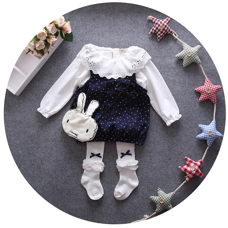 Мода года летние детские Обувь для девочек точка буквы футболки цветочный+ ремень платье Одежда для малышей комплект из 2 предметов одежды костюм для малышей
