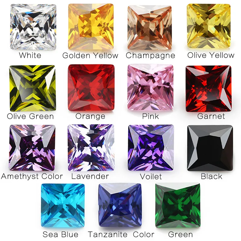 1 pièces par couleurs Total 15 pièces taille 4x4mm ~ 10x10mm forme carrée lâche cubique zircone pierre