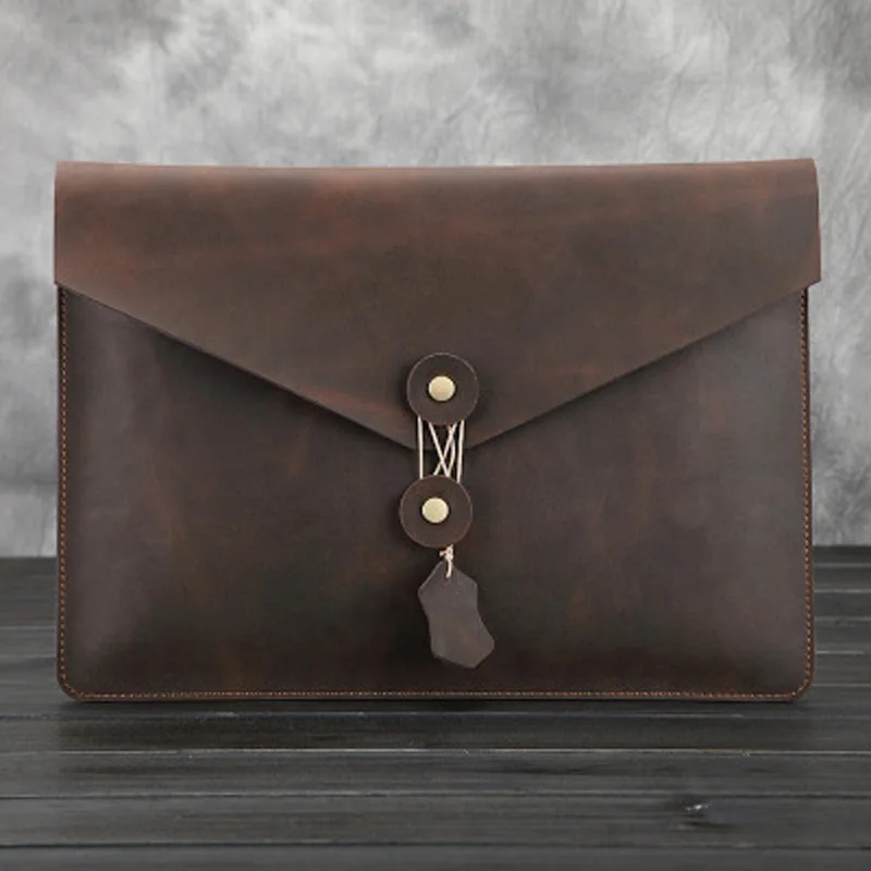 

YISHEN Vintage Fashion Business Document Bags Men Clutch Envelope Bags Crazy Horse Genuine Leather File Bags For Male LS025