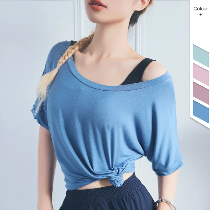 

PRYDYC Yoga T-shirt Workout Tops for WomenSports Tops Gym Female Elasticity Fitness Clothing Quick Dry Loose Breathable Modal
