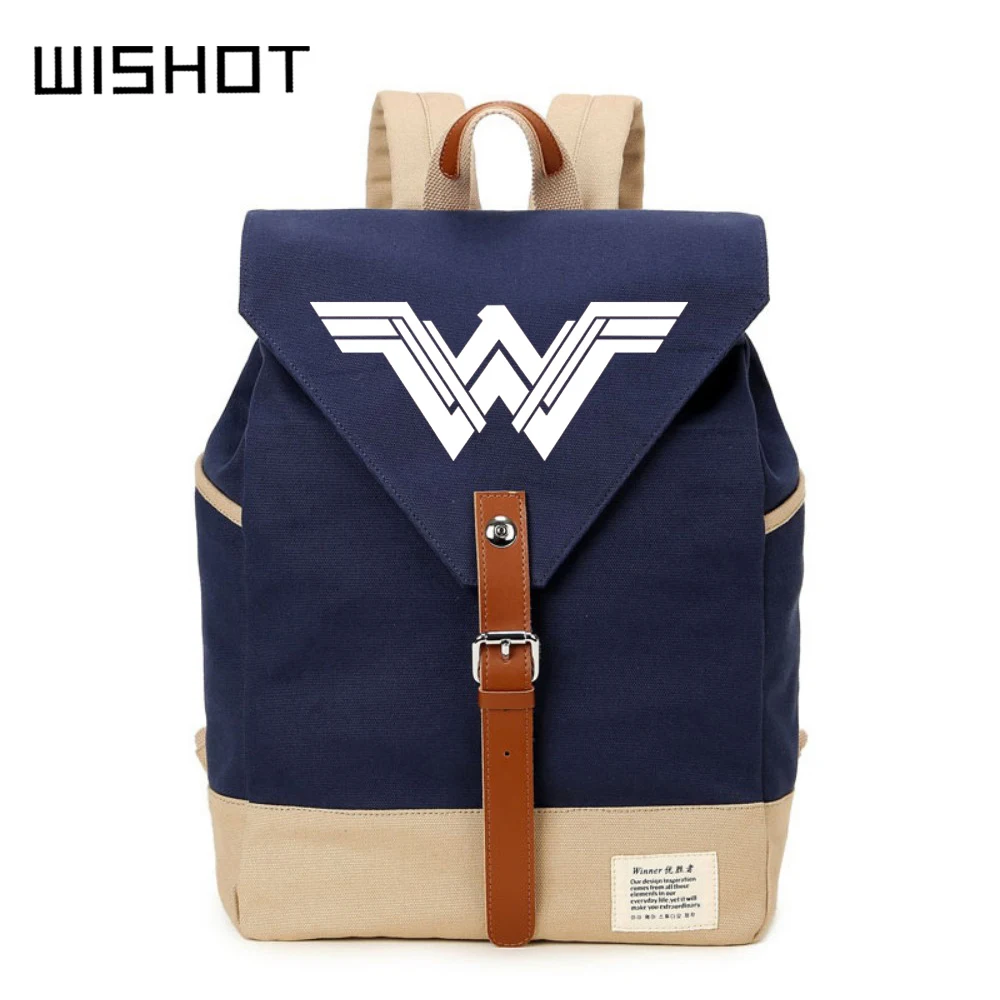 

WISHOT Wonder Woman casual backpack Canvas bag SchoolBag travel Shoulder Bag Rucksacks for Teenagenrs women girls