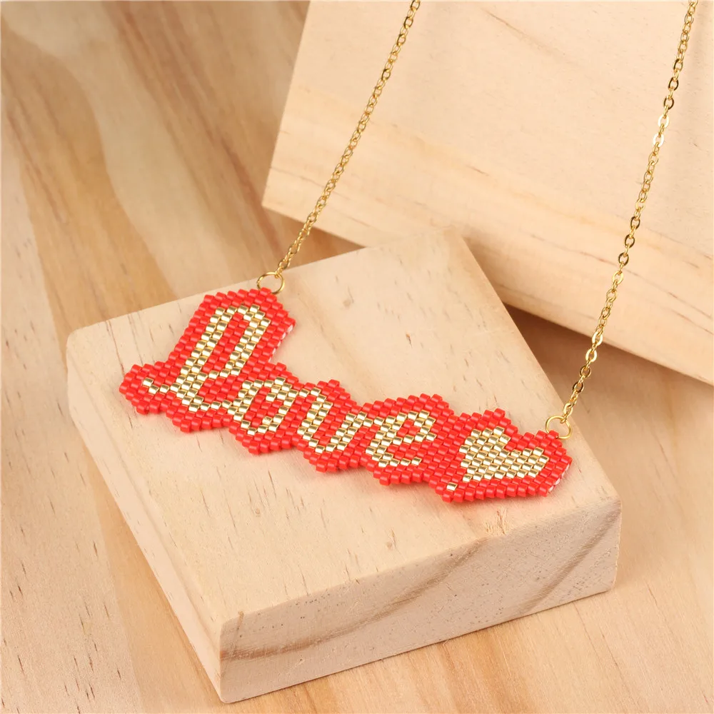 

Trendy Love Letter Women Necklace MIYUKI Glass Beads Handmade Stainless Steel Choker Necklaces Charm Female Heart Jewelry Bijoux