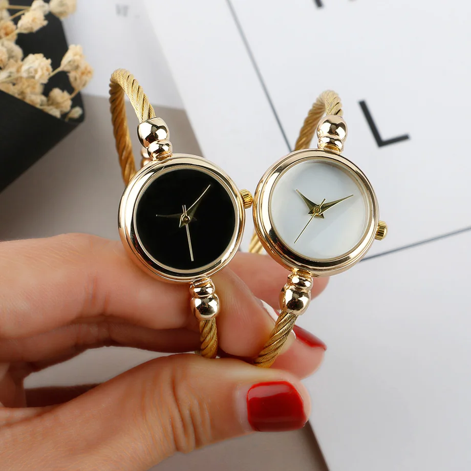 Minimalist Women Watches Gold Stainless Steel Bracelet Blank Surface Slim European Style Girls Quartz Wristwatch Ladies          (24)