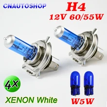Hippcron из 2 предметов 12 V 60/55 W Супер белый H4 галогенная лампа+ из 2 предметов 501 W5W T10 натуральный голубой светодиодные лампы фар автомобиля