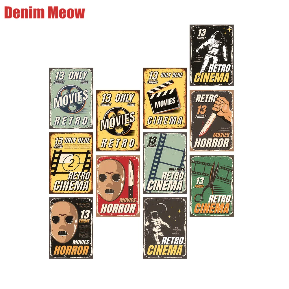 

Horror Movies Vintage Metal Tin Signs Bar Pub Decorative Plates Retro Cinema Wall Sticker 13 Friday Art Poster Home Decor N237