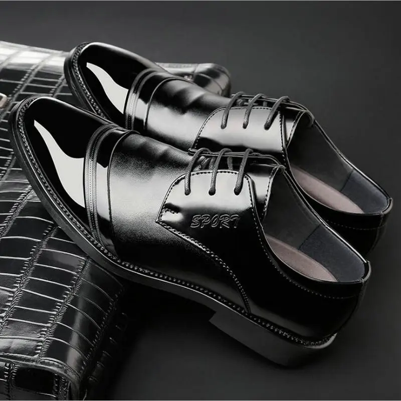 Новинка года; Мужские модельные туфли; мужские туфли-оксфорды из искусственной кожи на плоской подошве; Цвет Черный; свадебные деловые туфли на шнуровке; DD-31