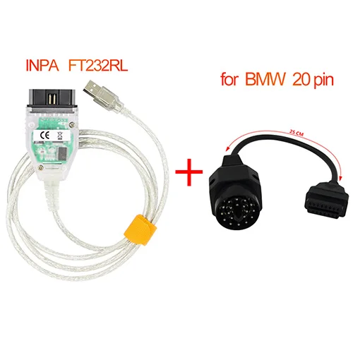 INPA K+ CAN FTDI FT232RL полный чип для BMW OBDII OBD2 кабель для диагностики автомобилей OBD USB интерфейс для BMW 20 Pin от 1998 до 2008 - Цвет: INPA and for BMW20P