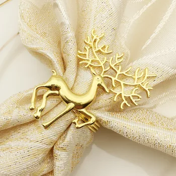 

12PCS Napkin Ring Christmas Hotel Set Table Napkin Circle Deer Napkin Ring Paper Towel Ring Circle Gold Silver