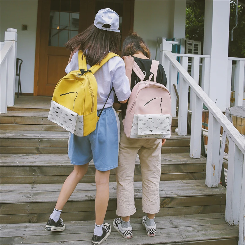 Menghuo 2 Pcsset Women Backpacks Cute Fish School Bag for Teenage Girls Printing Canvas Backpack Ladies Shoulder Bags Mochilas (2)