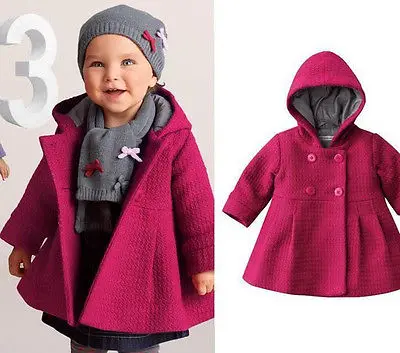 

2017 Winter&Fall Overcoat Baby Toddler Girl Warm Fleece Wool Blend Pea Coat Snow Jacket Suit Clothes Red Pink Hot Sale