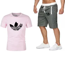 High quality funny men's shorts casual short sleeve destruction print T-shirt+shorts suit fashion cool jogging pants sportswear