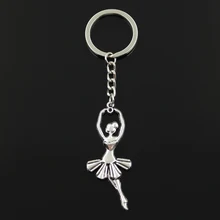 LLavero de Metal con forma de bailarina de Ballet, 30mm, joyería antigua bronce, Color plateado, colgante de 61x24mm
