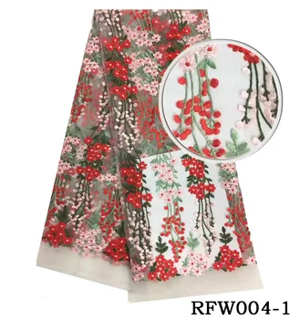 

Graceful african french tulle lace fabric colorful flower embroidery mesh net lace 5 yards per lot for dresses RFW004