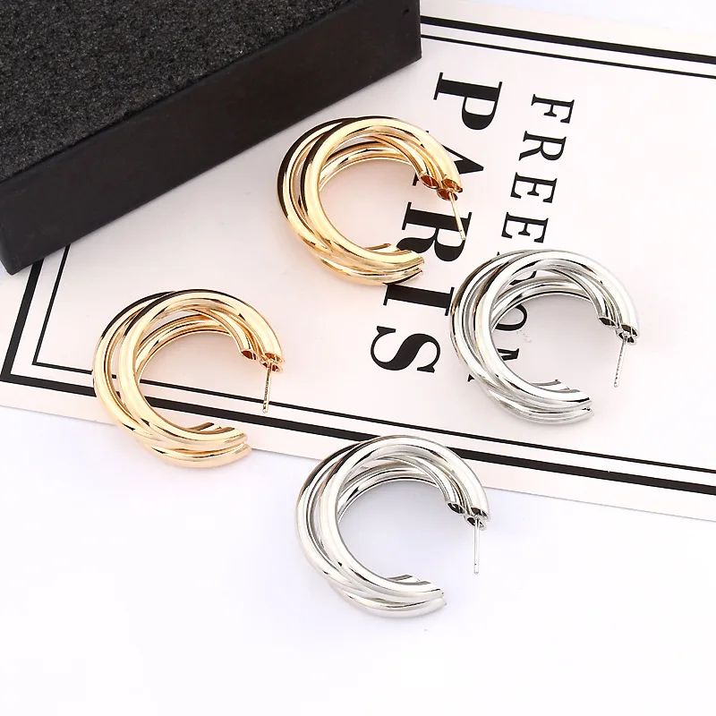 Simple Irregular Semi-circular Metal Earrings Gold Silver Color Round Hoop Earring for Women ZA Statement Earrings Punk Jewelry