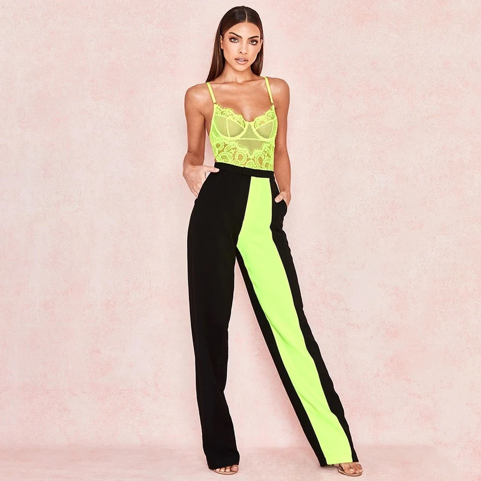 

2019 New Women Playsuits two Piece V-Neck Spaghetti Strap Jumpsuit Vestido Celebrity Evening Party Bandage Jumpsuits wholesale