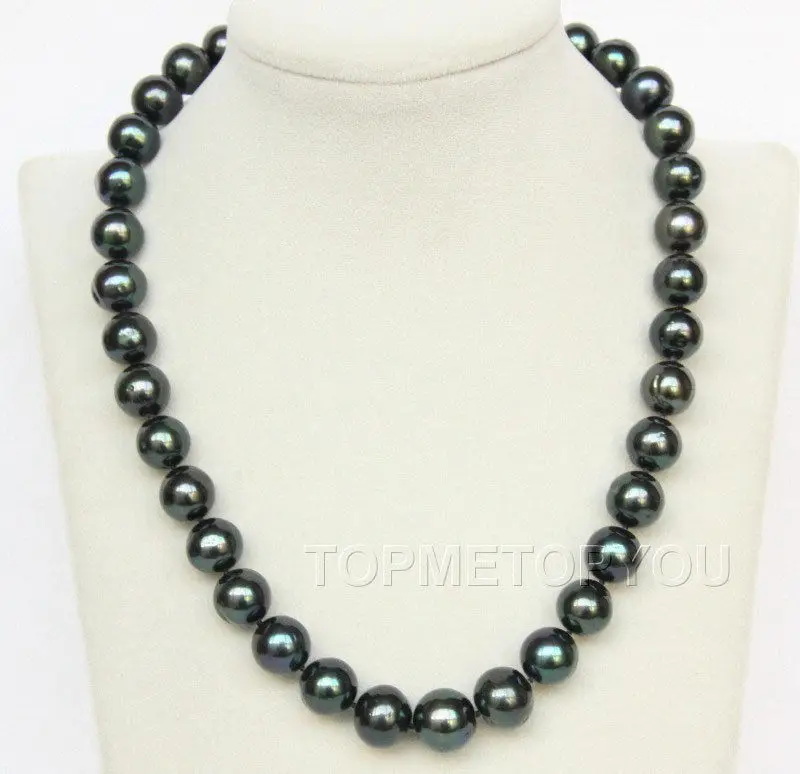 

Free Shipping>>new hot 18" 12mm near round peacock black pearls necklace E271