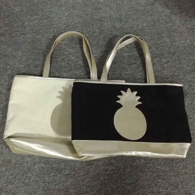 large silver beach bag
