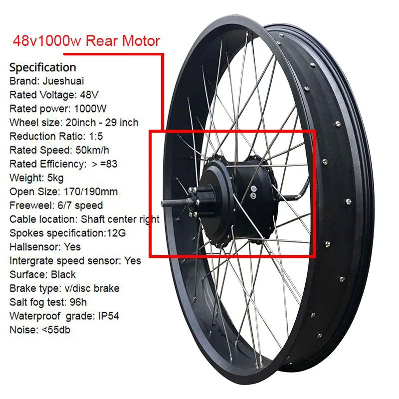 US $243.58 40 Fatbike Motor 48V 1000W Brushless Hub Motor Both Suit V brake Disc brake Waterproof Wire High Speed Rear Ebike Motor Wheel