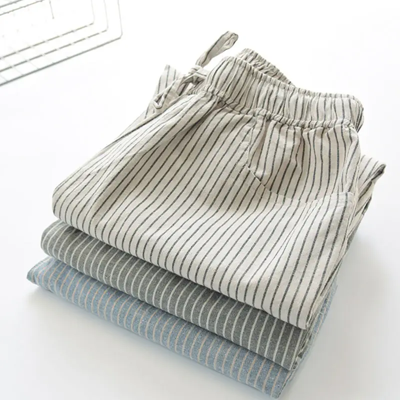

Harajuku Style Women Striped Harem Pants Spring Summer Cotton Linen Casual Pants Lace Up Ladies Trousers Pantalon Femme C5508