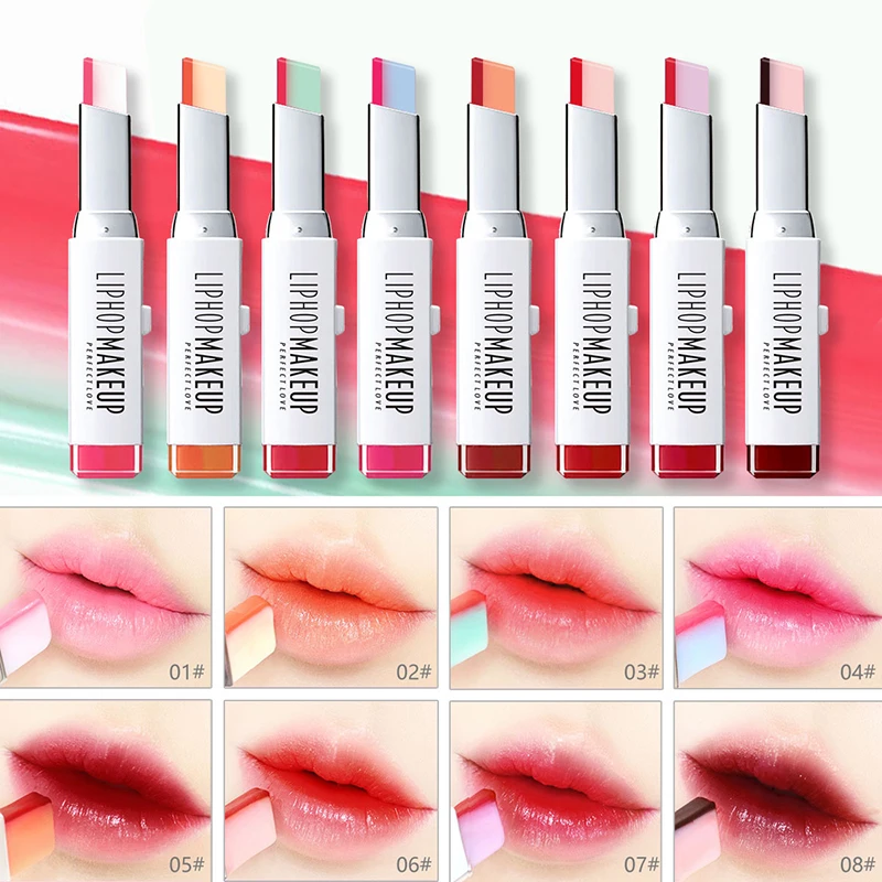 LIPHOP Brand Double Gradient Lipstick 8 Colors Lip Gloss Makeup Korean Style Two color Tint Stick Waterproof balm |