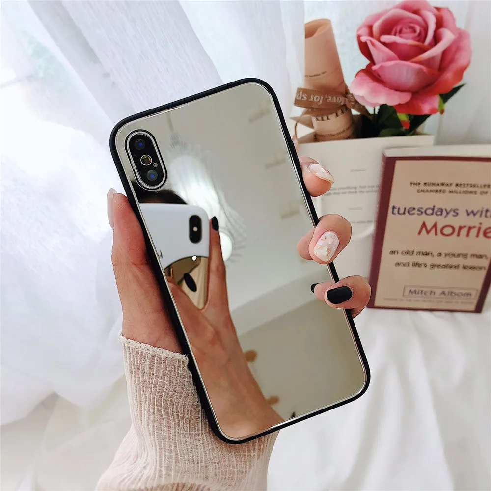 LuxuryTempered Glass Case For iPhone X XR XS Max 8 7 6 6S Plus Acrylic Mirror Soft Phone Cases For iPhone X XR XS Max Back Cover (13)