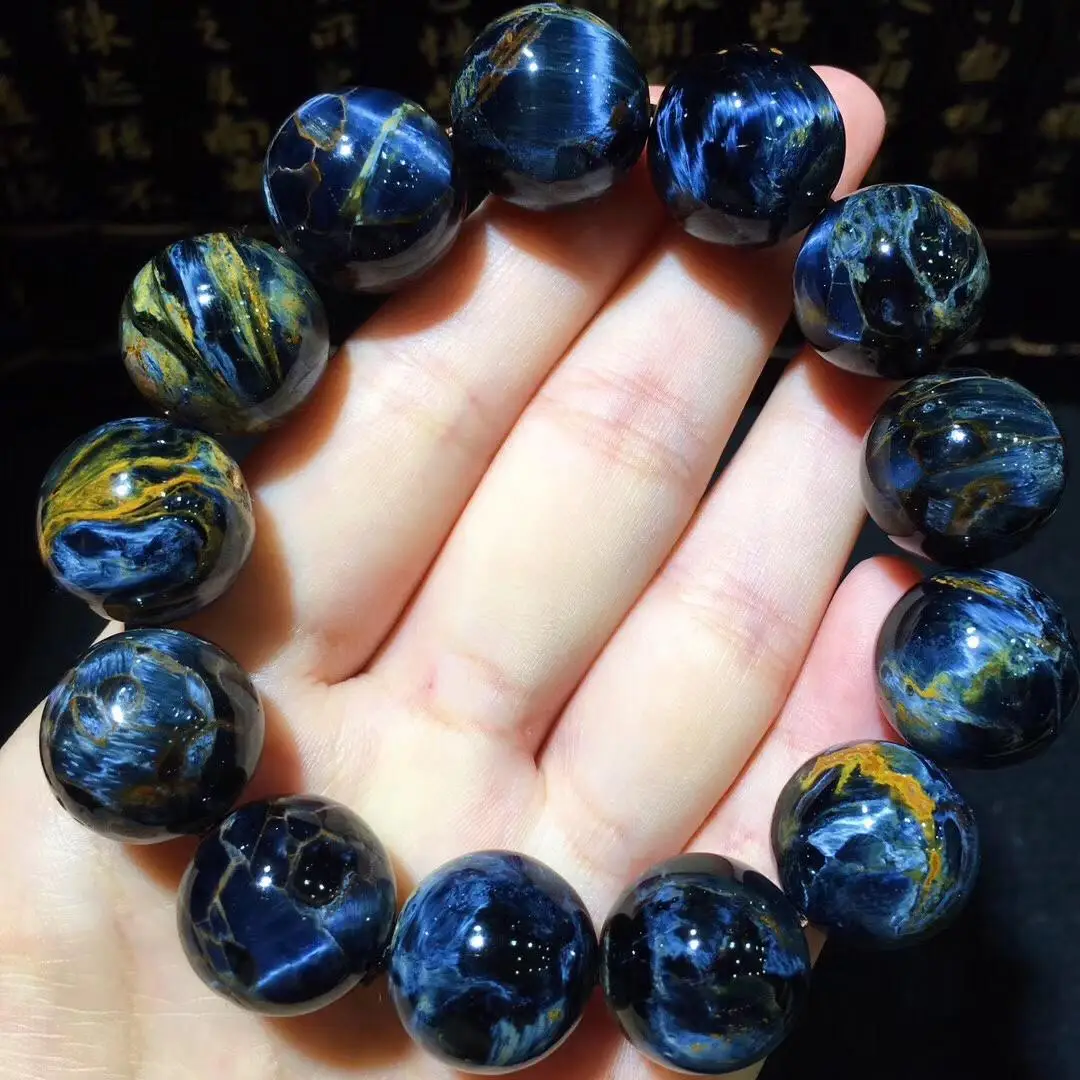 

Natural 100% Namibia 17mm Pietersite Blue Yellow Beads Gemstone Round Bead Bracelets Man Women AAAAA Drop Shipping