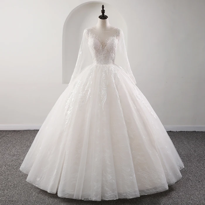 Fansmile Новое иллюзионное винтажное Качественное кружевное свадебное платье бальное платье принцессы Свадебные платья Vestido De Noiva FSM-559F