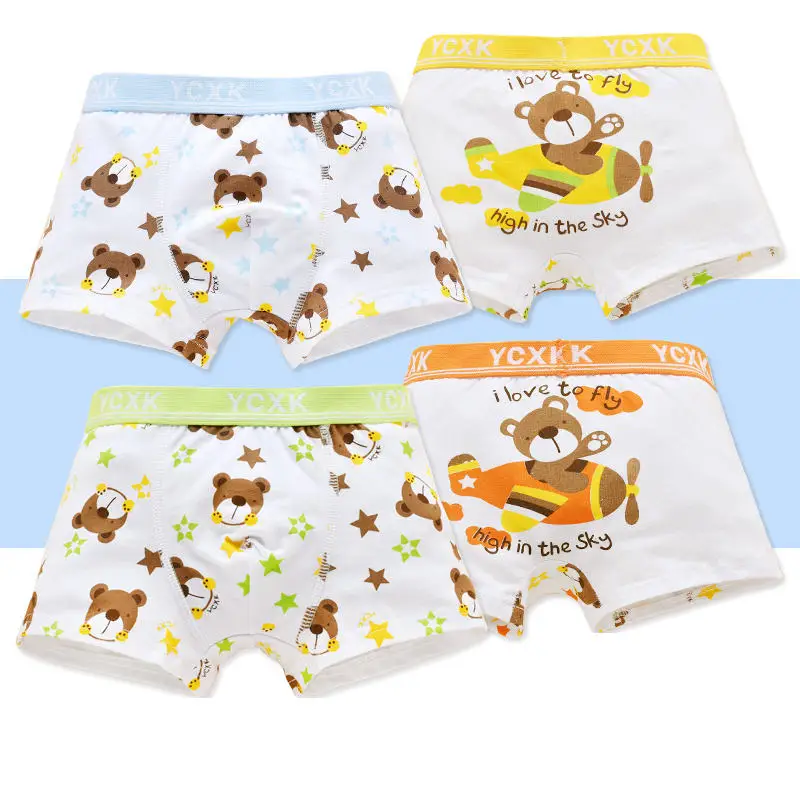 

4Pcs Cute Children's Underwear Breathable Cartoon Bear Panties Teen Underpants Boy Underwear Pants Boxer Panties for Kids 1-14Y