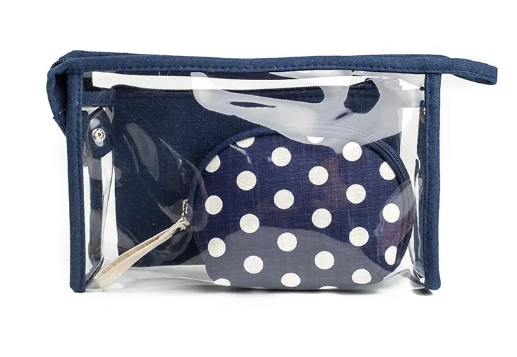 3 в 1 ПВХ прозрачный косметический пакет набор туалетных принадлежностей для путешествий Органайзер для макияжа водонепроницаемый кейс для макияжа хранение парусина сумочка - Цвет: Blue