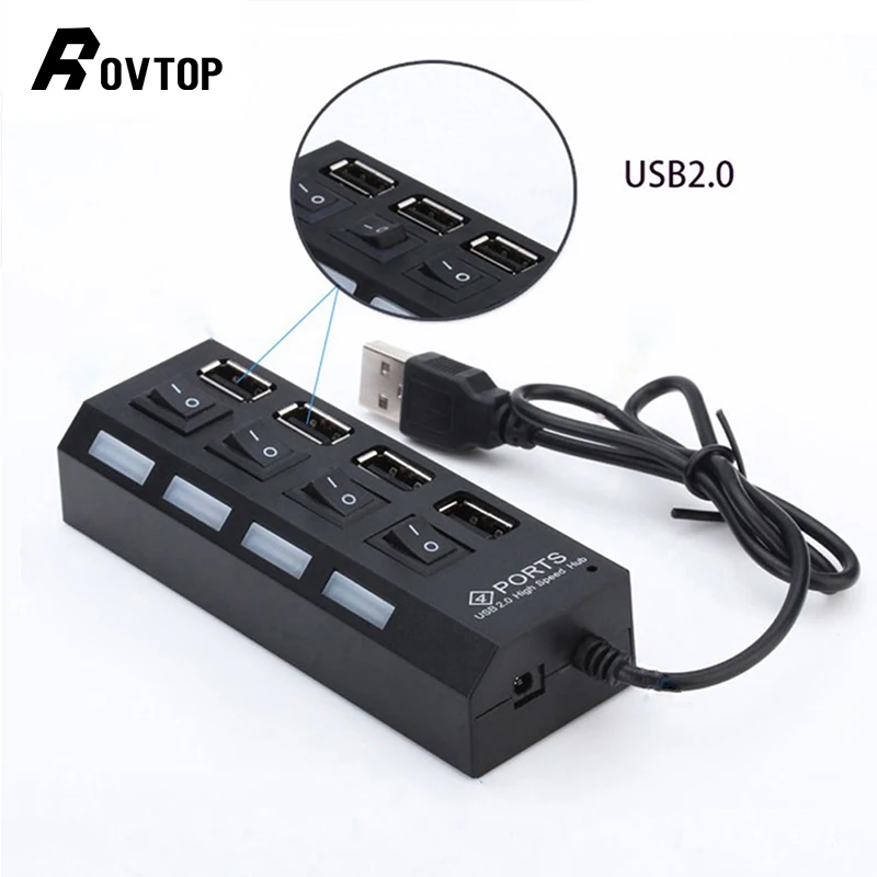 

4 Ports Micro USB Hub Splitter High Speed 480Mbps USB 2.0 Hub LED With 4 ON/OFF Switches For Tablet Laptop Computer Notebook