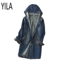 YI LA весна осень хит цвет с капюшоном джинсовая куртка с длинным рукавом Повседневная джинсовая куртка Женская Базовая куртка s875
