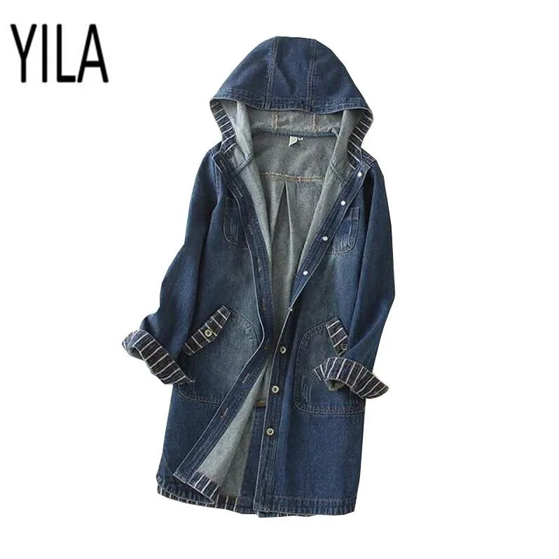 YI LA 2018 Spring Autumn New hit color Hooded Denim Jacket Long Sleeve Casual jean coat Women Basic Jackets s875