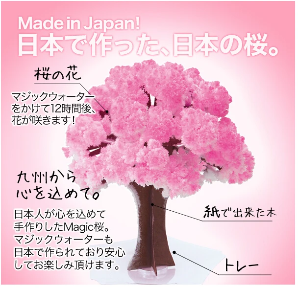 

2019 14x11cm Pink Big Grow Paper Magic Sakura Japanese Tree Magically Growing Trees Kit Desktop Cherry Blossom Christmas 10PCS