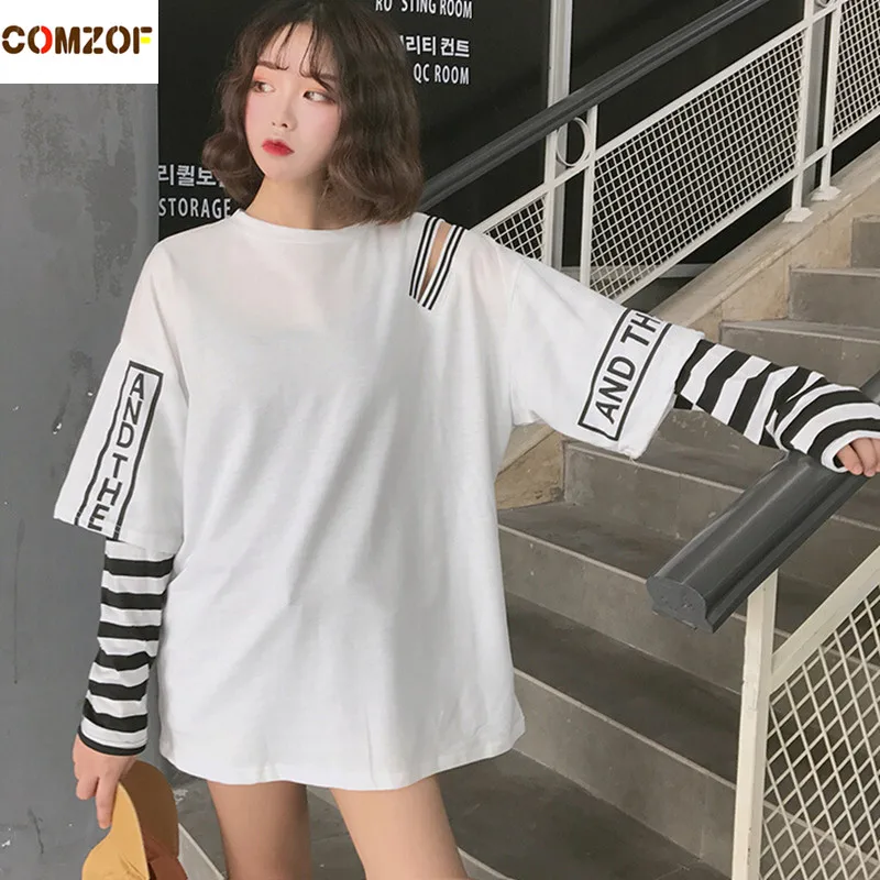 empty Heading Grant Buy Women korean fashion oversized long sleeve t shirt hip hop punk  streetwear girls fake two pieces tees off shoulder tops Online at Lowest  Price in Ubuy Sri Lanka. 32857979607