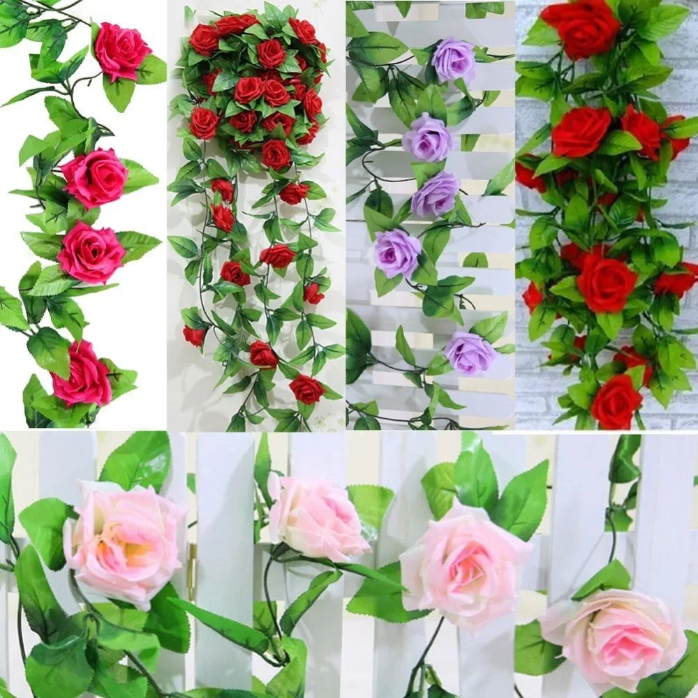 2pcs Artificial Rose Flowers Vine DIY Artificial Plant Green Hanging