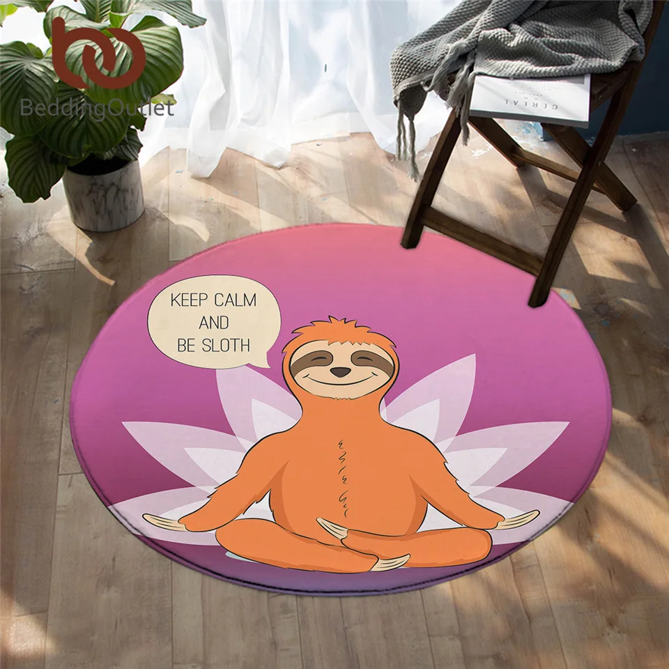 

BeddingOutlet Folivora Round Carpet Cartoon Area Rugs For Bedroom Sloth Animal Non-slip Floor Mat Lotus Meditation Yoga Mat 150